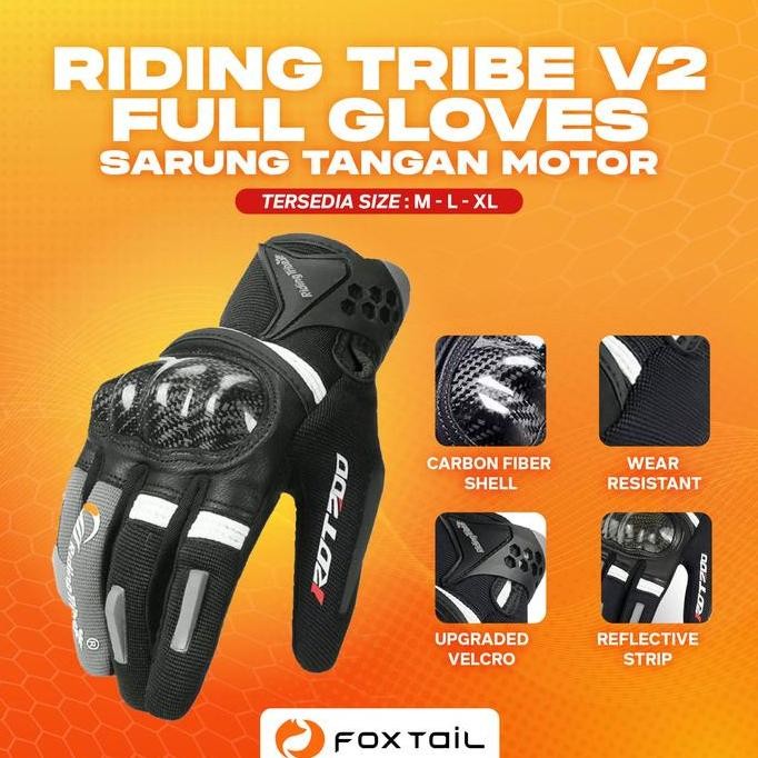 Foxtail Riding Tribe V2 Full Gloves Carbon Fiber Shell Sarung Tangan Motor Glove RidingTribe Motorcy