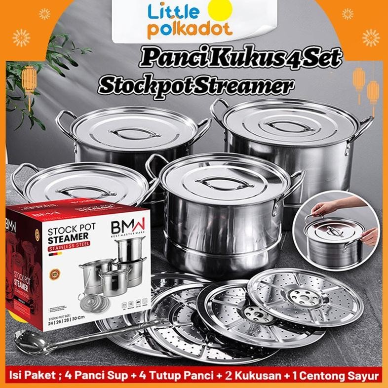 ''Terlaris" LittlepolkadotBmw Original Pot Steamer 4 Set/ Panci Kukus 4 Set/Panci Dandang Stainless 