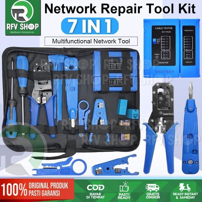 PAKET TOOLKIT 7 IN 1 NETWORK CABLE REPAIR TOOL KIT SET TESTER GT-580