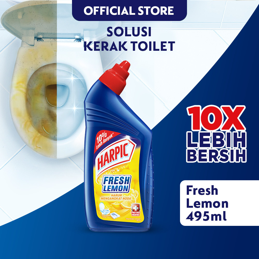 Harpic Fresh Lemon - 495ml (Pembersih Toilet Cair Untuk Menghilangkan Noda & Kerak Membandel Untuk K