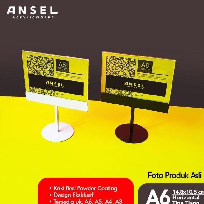 

NEW TENT CARD AKRILIK BESI /TIANG A6 HORIZONTAL 14,8X10,5CM /DISPLAY