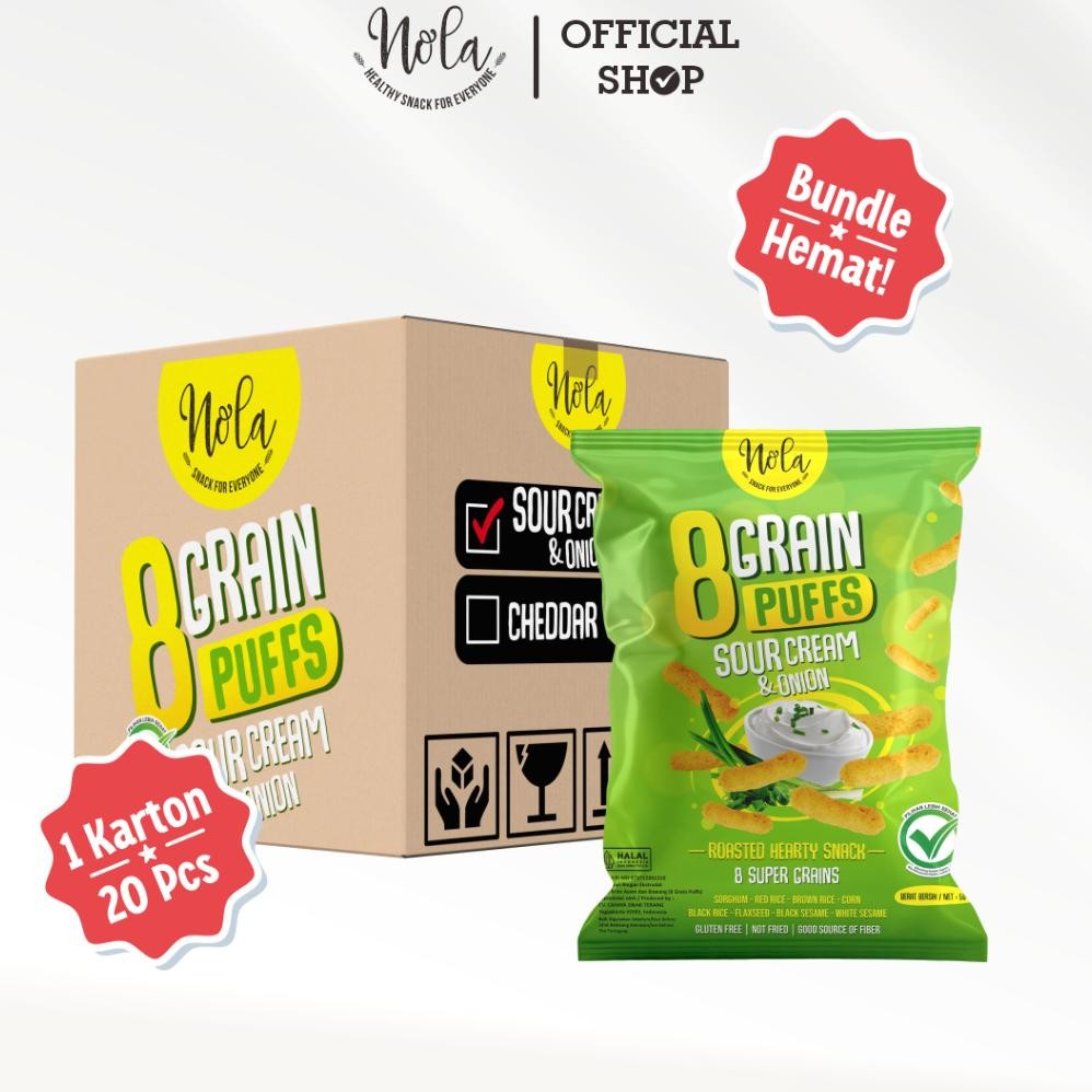 

Bundle Hemat 20 PCS Nola 8 Grain Puffs Sour Cream & Onion (Rasa Krim Asam dan Bawang) @50 Gram