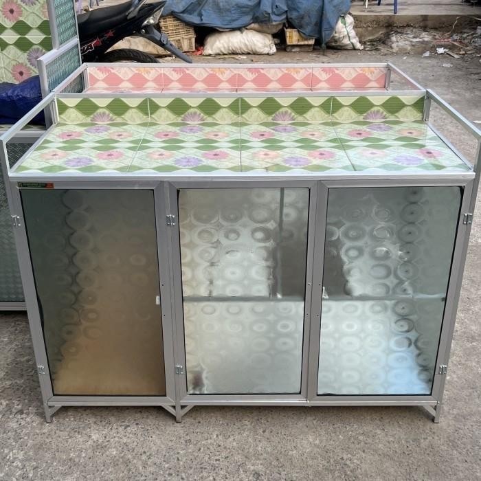 Rak Dapur  Piring Kaca /Meja Kompor 2 Tungku/ Rak Kompor 3 Pintu