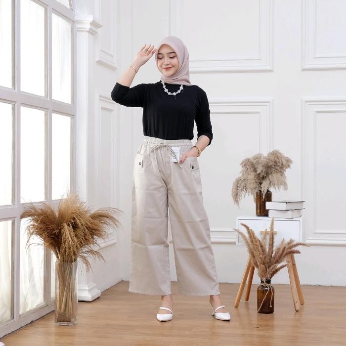 Celana Zilka Kulot Paspol Kancing Depan Highwaist Korean Style - Bawahan Panjang Wanita Standar
