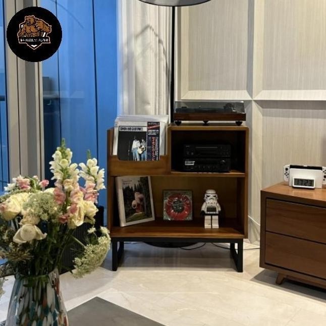 New  Rak vinyl kayu jati asli kaki besi sesuai diskusi pembeli