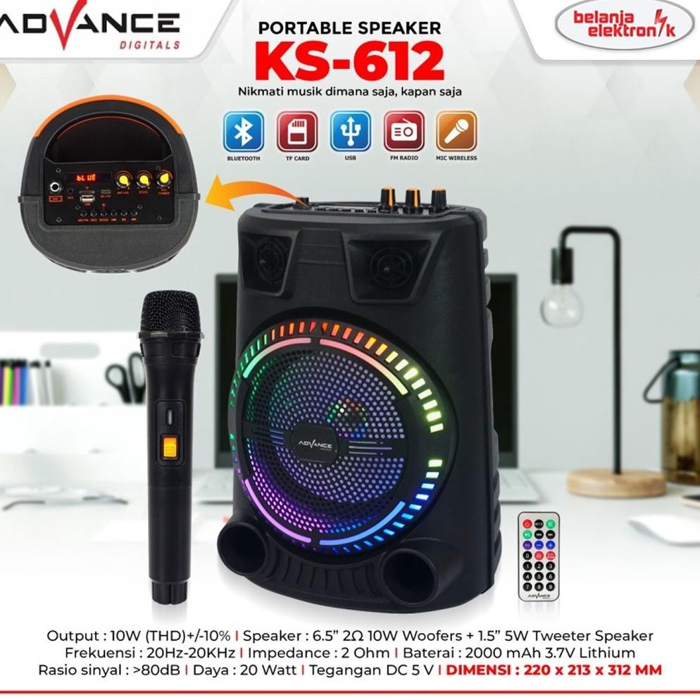 Terlaris Speaker Advance Bluetooth Karaoke Ks-612 6,5 Inch Portable Free Mic