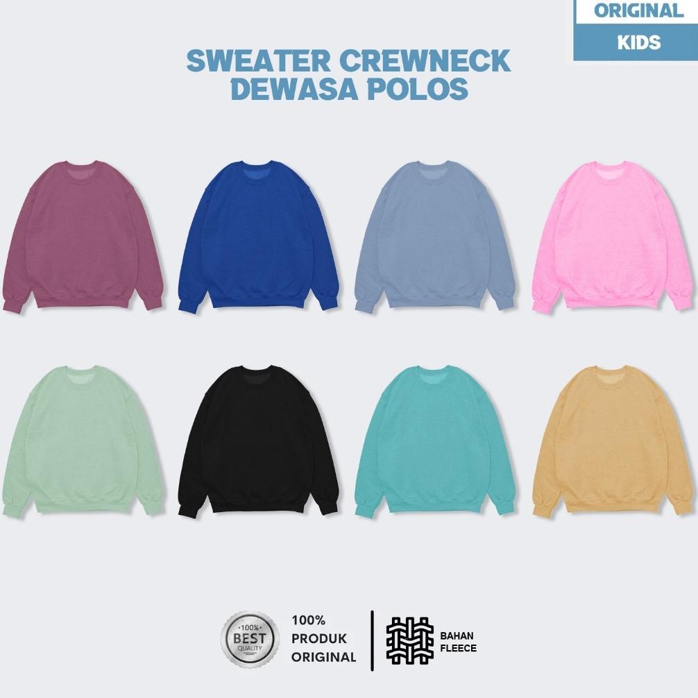 ''Terlaris" Sweater Crewneck Polos Dewasa Pria & Wanita Ukuran M L Xl Xxl Warna Terbaru Hitam Putih 