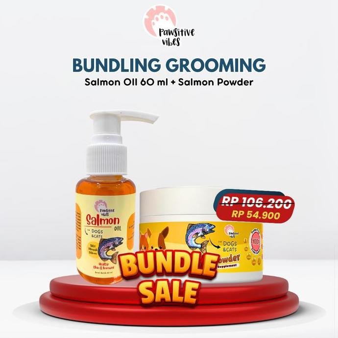Produk Baru Pawsitive Vibes Bundle Grooming Anjing Kucing - Minyak Salmon & Bubuk Salmon