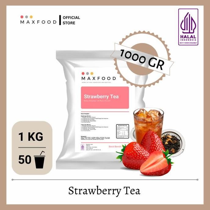 

baru maxfood bubuk strawberry tea 1kg - minuman rasa teh stroberi menyegarkan