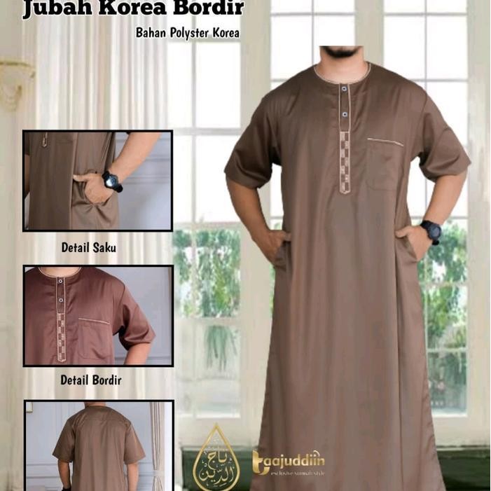 Jubah Oblong Tanpa Kerah Polyster Korea Taajuddiin Gamis Pria Import Panjang Muslim Bordir Gki