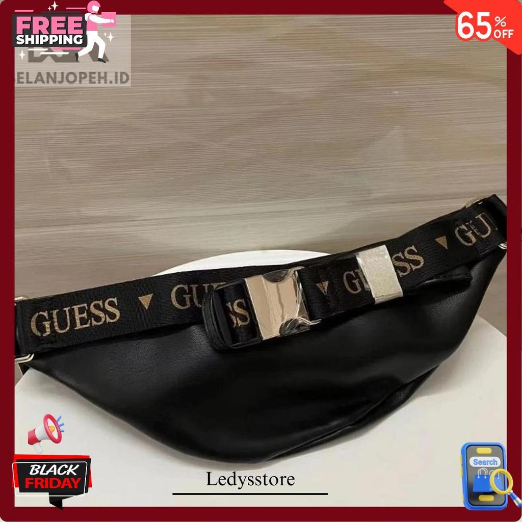 Anti Air  High Quality Waistbag Guess Black Gold Import Waterproof Unisex  | Tas Pinggang Kulit / Wa