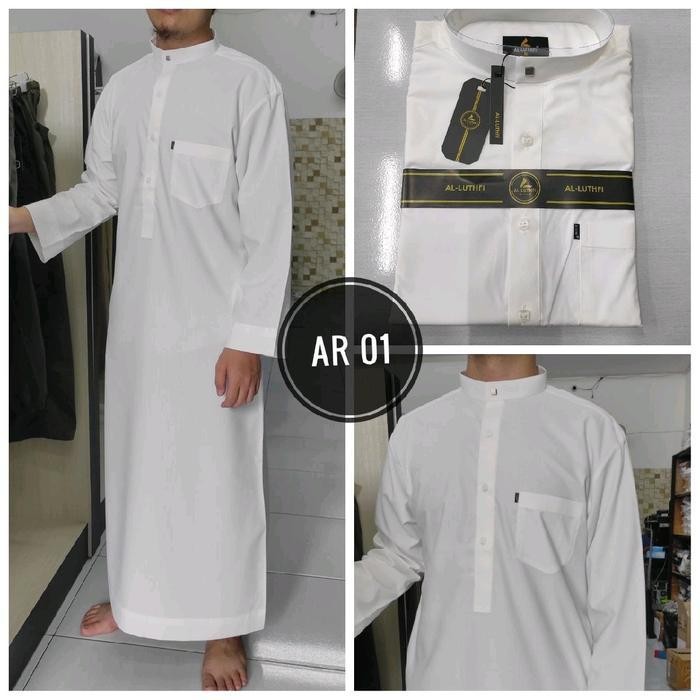 Gki Jubah Putih Al Lutfi Model Haramain Katun Muslim Pria Gamis