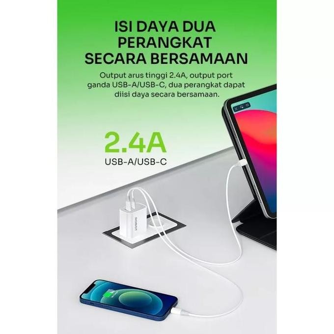 SALE ROBOT RT-K8 PLUS ADAPTOR CASAN 2.4A DUAL PORT USB & USB-C FAST CHARGING