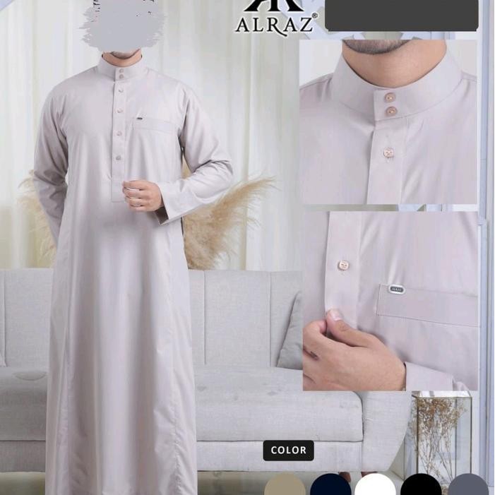 Gki Alraz Fashion Muslim Pria Baju Gamis Jubah Alraz Katun Kancing Reguler Original Dewasa