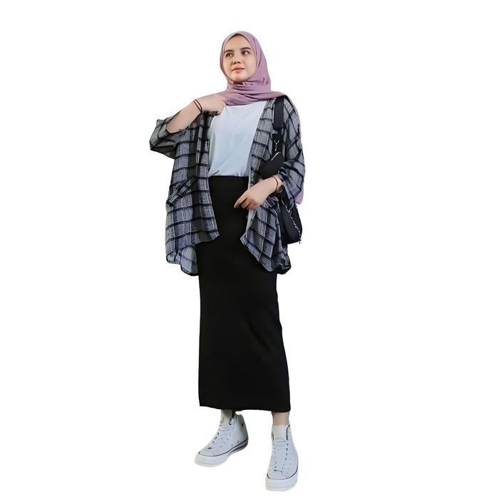 Rok Span Panjang Scuba / Rok Kerja Span Scuba Panjang Casual Dewasa Karet Muslim Tebal Wanita Hitam 