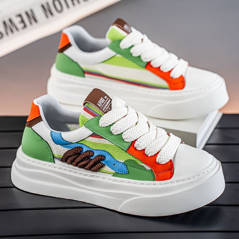 Sepatu Olahraga Kasual Pria Mahasiswa Serbaguna Sol Tebal Sepatu Sneakers Peninggi Warna-Blok