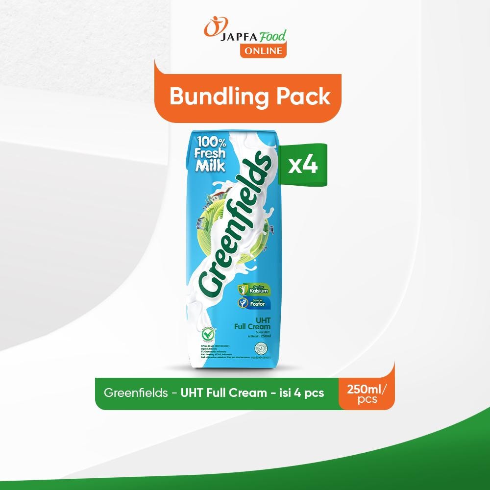 

Greenfields Susu UHT Full Cream 250 ml - isi 4 pcs -100% Fresh Milk dari Greenfields Farm