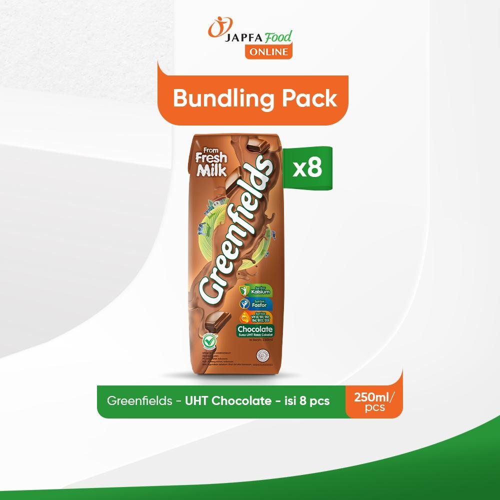 

Greenfields Susu UHT Chocolate 250 ml - Isi 8 pcs - 100% Fresh Milk dari Greenfields Farm