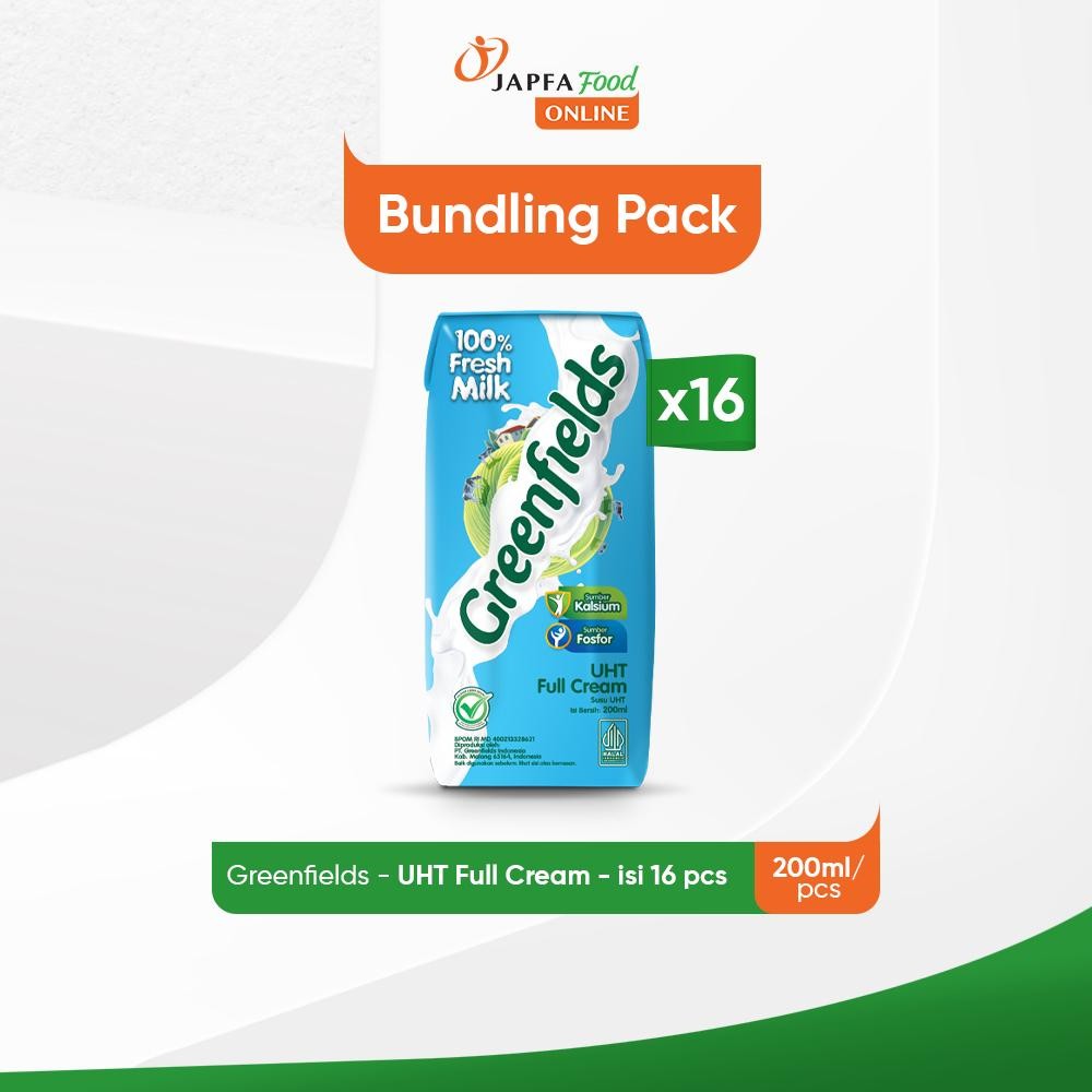

Greenfields Susu UHT Full Cream 200 ml - isi 16 pcs -100% Fresh Milk dari Greenfields Farm