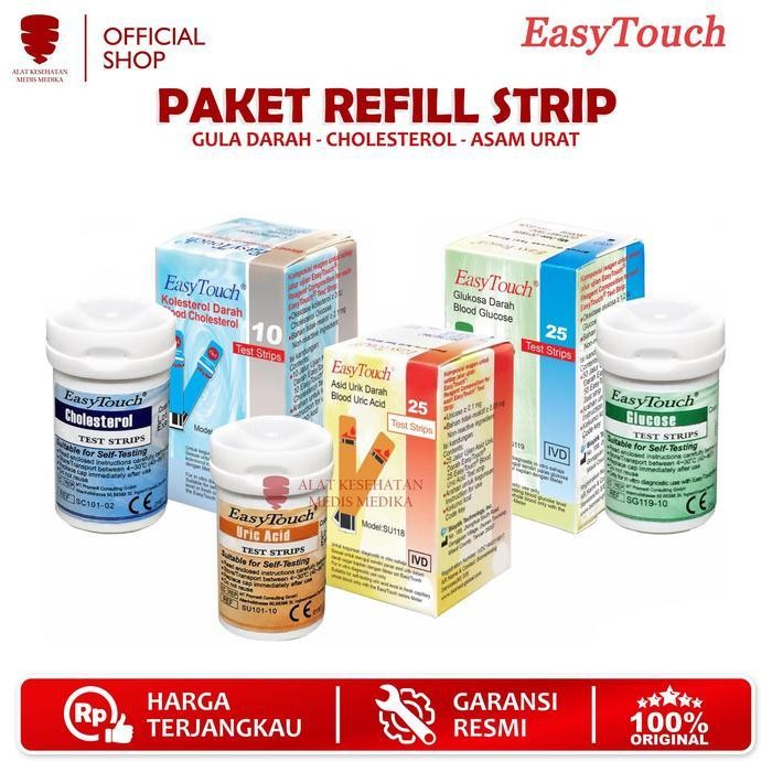 Paket Refill Strip Gula + Kolesterol + Asam Urat Easy Touch Gcu Original Dan Terpercaya
