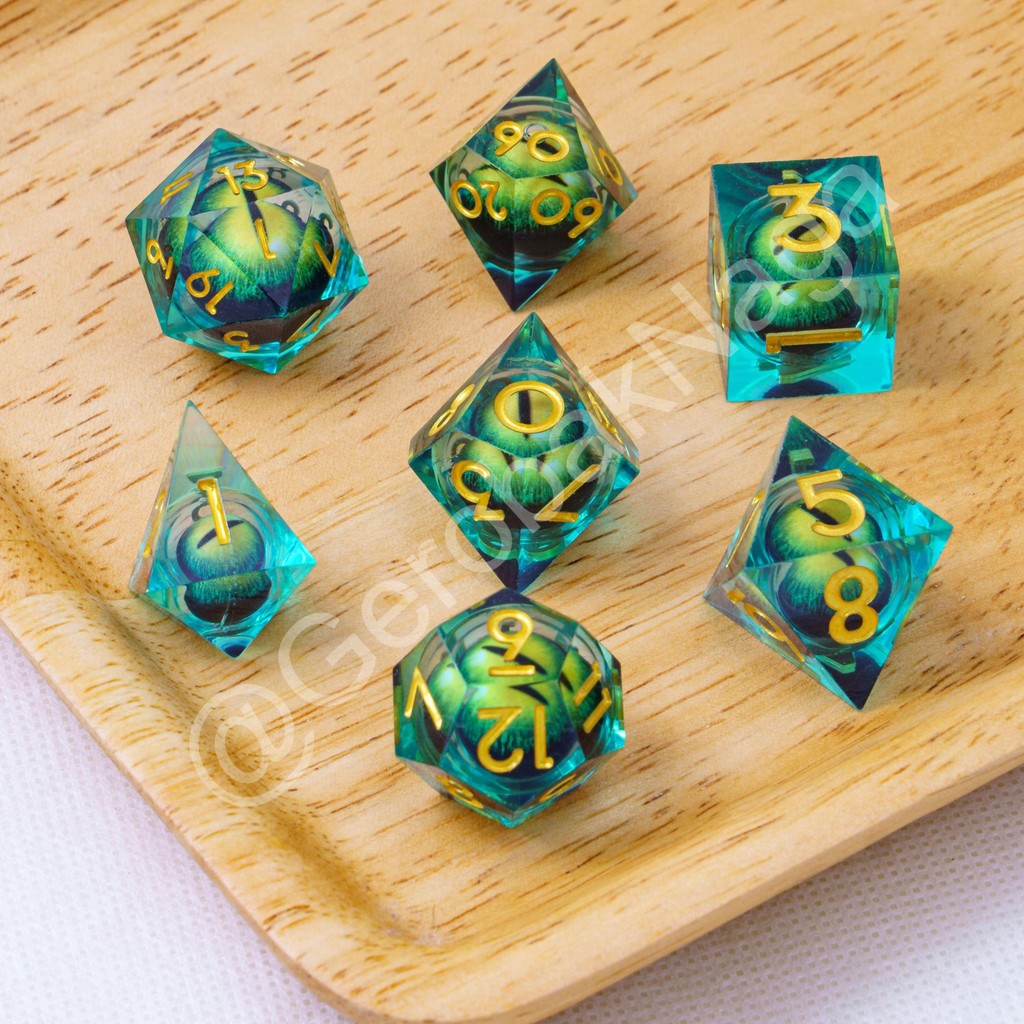 [Ready] Premium High Quality Resin Dice Dadu Dungeon Dragon DND Liquid Core - Liquid Green Dragon