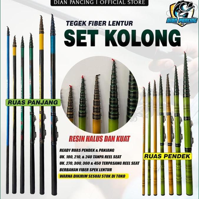 Joran Tegek Set Kolong Tegek Murah Dengan Bahan Fiber Lentur Ruas Panjang Dan Pendek