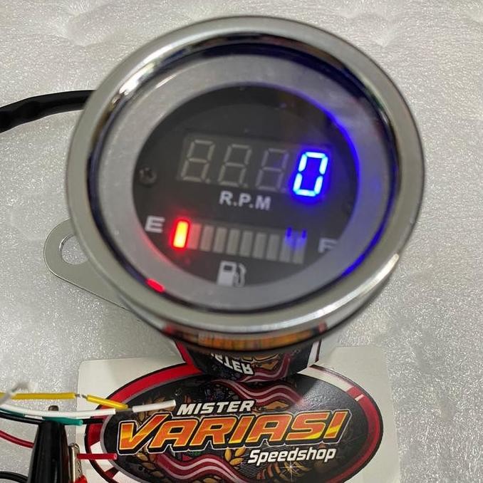 RPM DIGITAL PLUS AMPER BENSIN LED MODEL BULAT CHROME KRUM INDIKATOR FUEL METER CLASSIC UNIVERSAL MOT