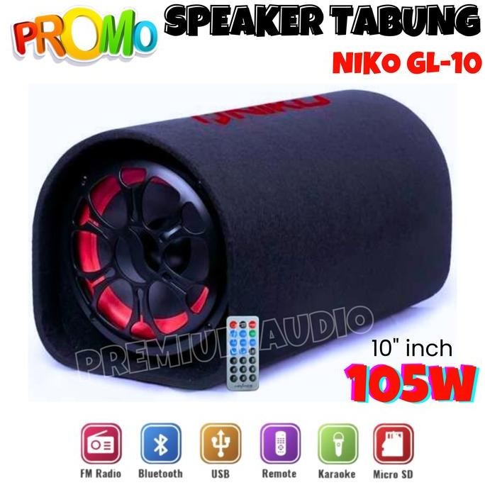 Speaker Subwoofer Bluetooth 10inch Gratis Mic Karaoke NIKO GL10 Best Seller Speaker 100 Watt DC 12 V