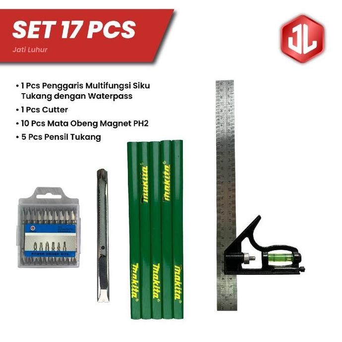 

PEKET PENGGARIS SIKU TUKANG MULTIFUNGSI STAINLESS STEEL DAN ZINC ALLOY DENGAN WATERPASS, PENSIL TUKANG, MATA OBENG MAGNET DAN CUTTER STAINLESS MULTIFUNGSI ORIGINAL DAN TERPERCAYA