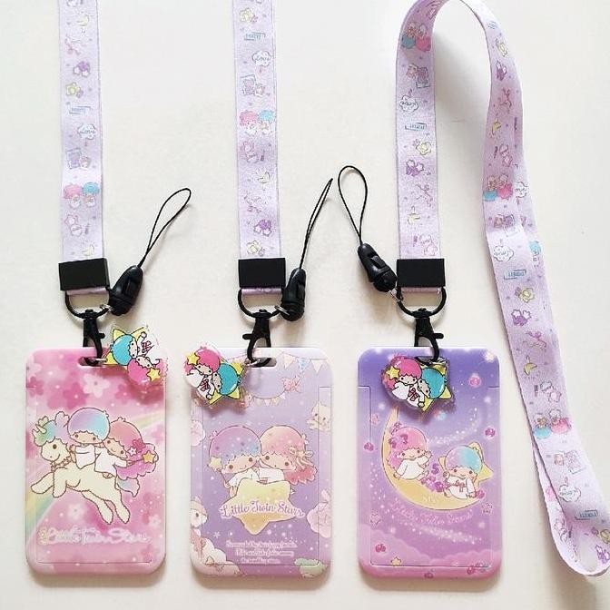

New Id Card Holder Name Tag Lanyard Kalung Kartu Lucu Cute Pastel Little Twin Stars Sanrio Tali
