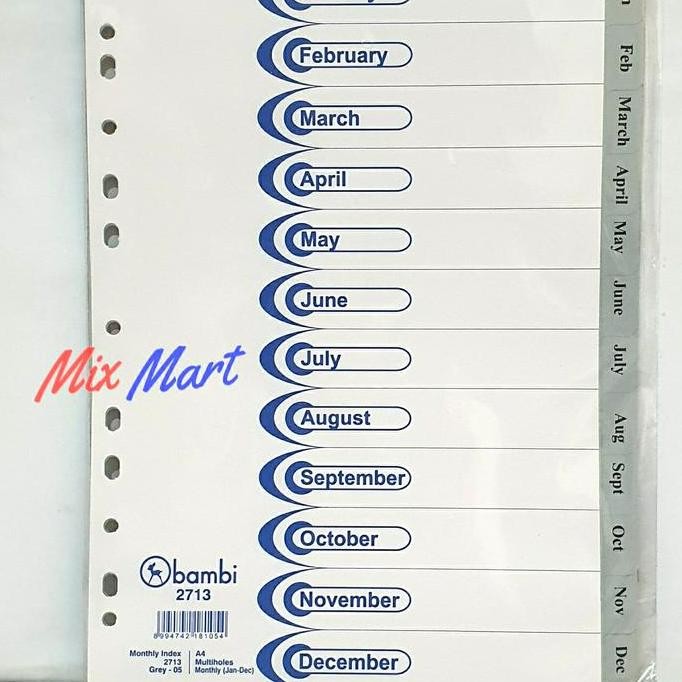 

New Divider Bambi 2713 A4 12 pages Jan - Dec / Pembatas