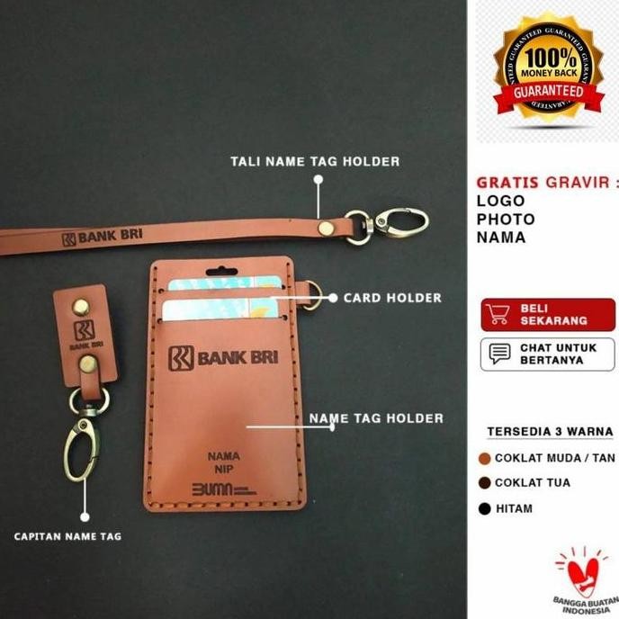

New GANTUNGAN NAME TAG BANK BRI , ID CARD BANK BRI , NAME TAG KULIT CUSTOM