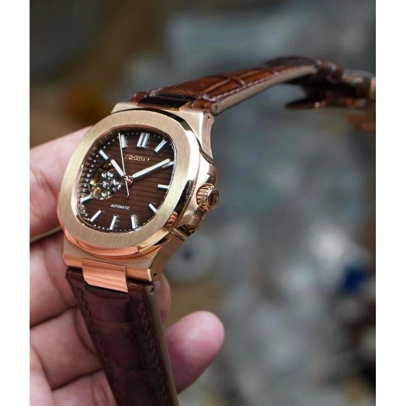 Baru Seiko Naut Choco Rosegold NH38 Open Heart Automatic
