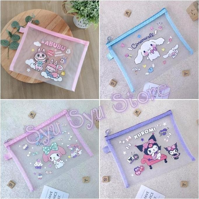 

New Map Tas File Jaring Zipper Document A5 Kuromi My Melody Cinnamoroll Labubu
