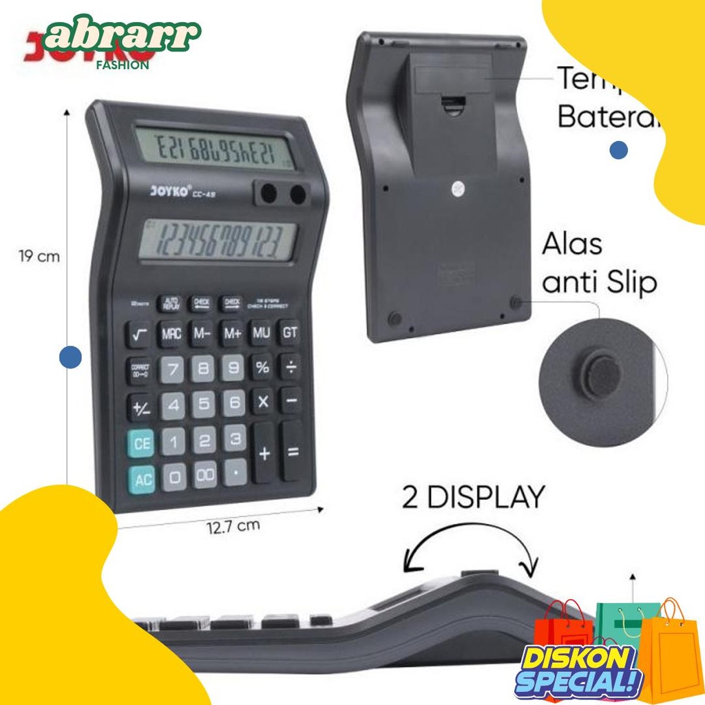 

Kalkulator Dagang 2 Layar Cc 49 Dual Display Calculator 12 Digit Joyko (Gratis Baterai) Diskon Setengah Harga