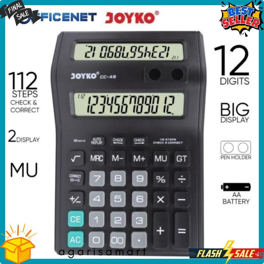 

Kalkulator Dagang 2 Layar Cc 49 Dual Display Calculator 12 Digit Joyko (Gratis Baterai) Diskon Setengah Harga