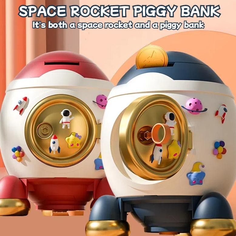 Celengan Tabungan Mainan Anak Rocket Dengan Kunci Tempat Penyimpanan Koin Dan Uang Kertas