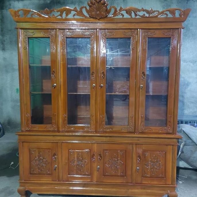 LEMARI JATI PAJANGAN, BUFET JATI KACA, BUFET PAJANGAN JATI