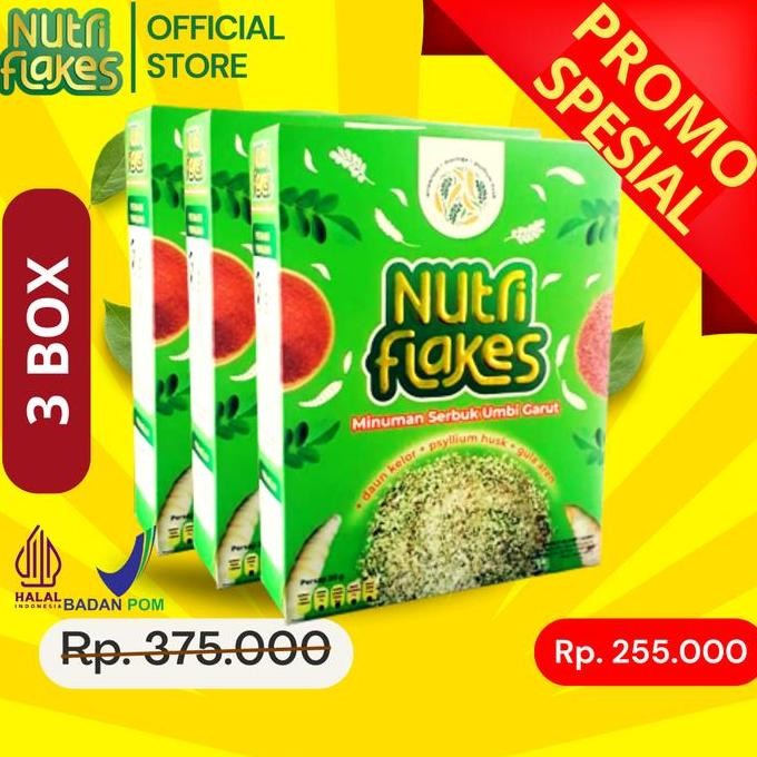 

Nutriflakes 3 Box | Sereal Umbi Garut Kelor Redakan Maag Gerd 3X280G Halal Asli