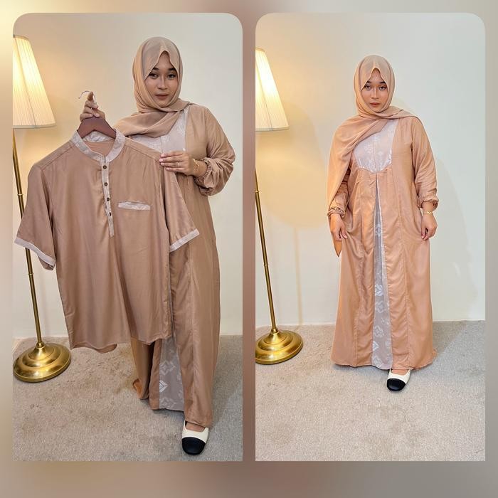 Bsh Gamis Sarimbit Raya Series 2025  Suami Istri Familly  Bahan Rayon Twill Mix Ceruty Motif Keluarg