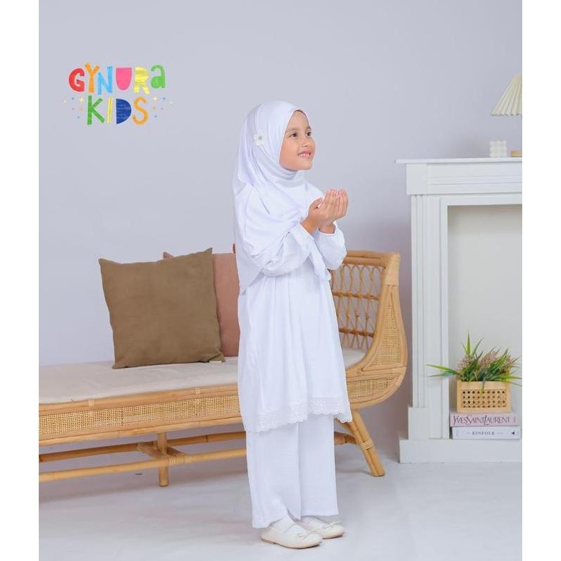KIF setelan muslim putih anak perempuan baju set tunik manasik haji