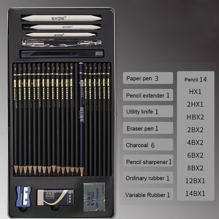 

WSS Nyoni Drawing Pencil Gambar Set 29pcs Metal Tin Box Pensil Gambar Lukis Sketsa Lengkap Paket