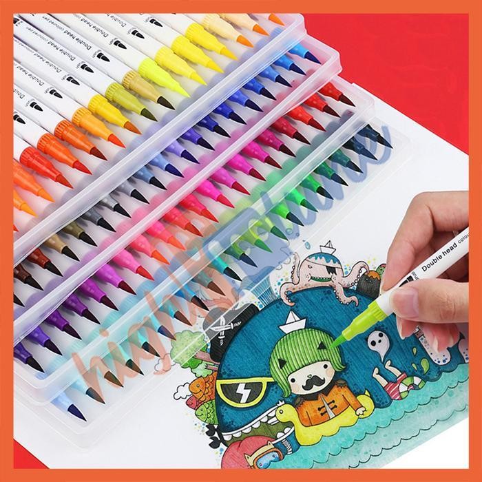 

WSS Hightune Spidol Warna Brush Pen 2 Tips - 12/24/36/48/60/80/100/120 Spidol Set Marker Drawing Pen - Stationery hightune spidol
