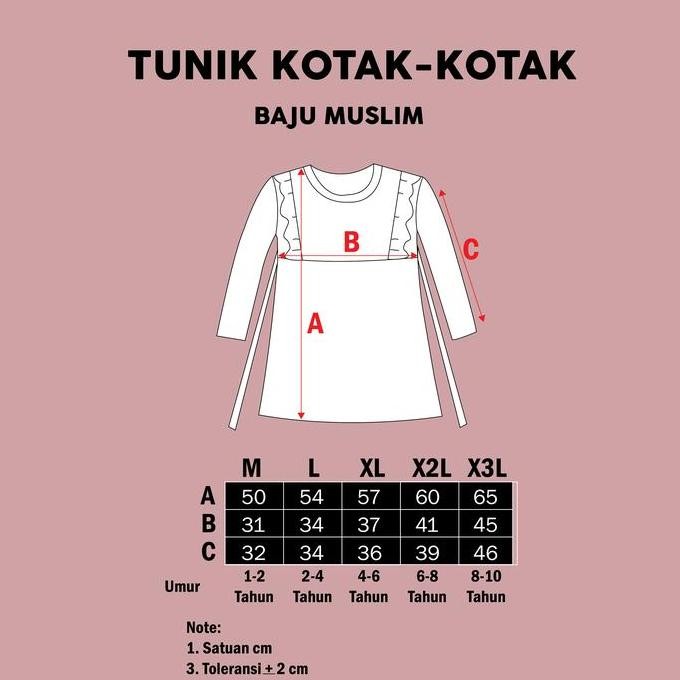 KIF Baju Muslim Anak Perempuan Kotak dusty pink SUPERKIDSCLOTH 1-10 Tahun