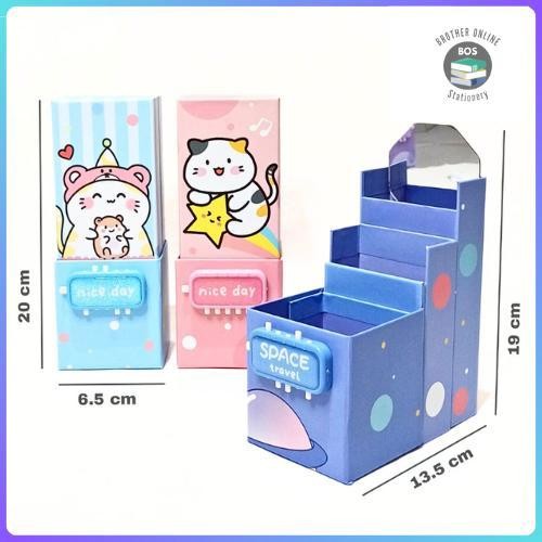 

WSS BOS Kotak Pensil Karton Berdiri Tingkat Pin/Cermin/Pencil Box/Wadah Pen Stationery/Kotak Pensil Canggih/Kotak Pensil Aesthetic
