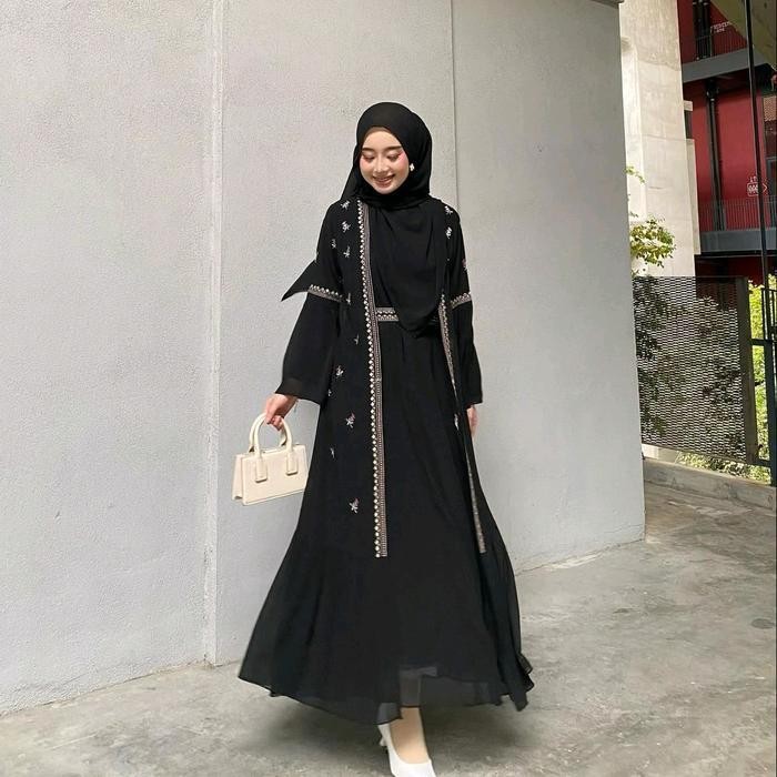 EF COD Abaya Turki - Gaun Wanita Remaja - Dress Wanita Nafwa Abaya Dress Abaya Turkey Hitam Gamis Sy