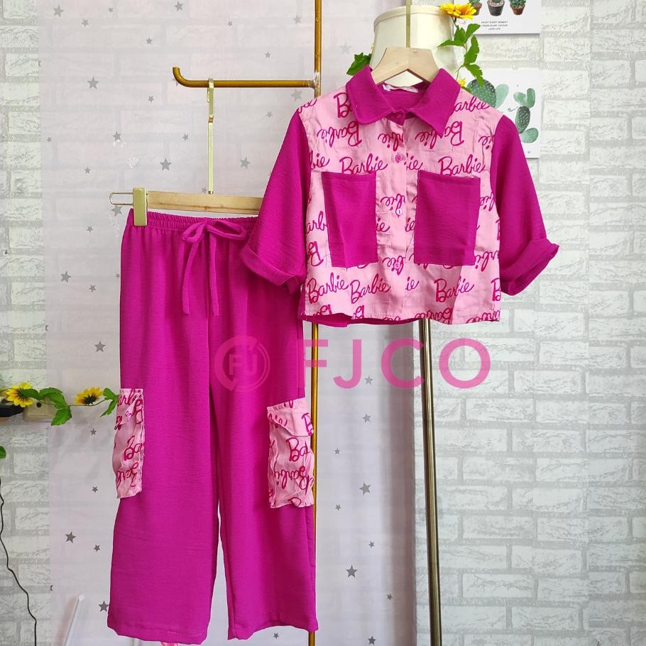 Terlaris Baju Setelan Barbie Anak Perempuan Baju Setelan Cargo Barbie Usia 3-12Tahun Fgs-3
