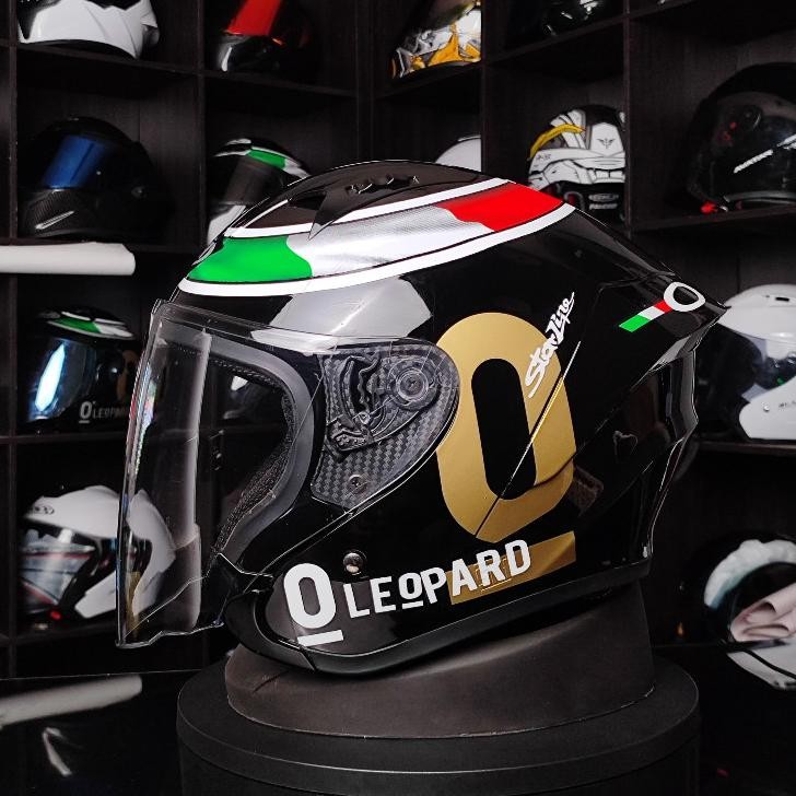 Helm Half Face Hakai Motif Leopard Terbaru Visor Bening/Blue (Sni) Helm Dewasa Pria Dan Wanita