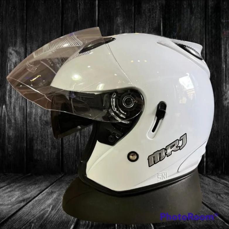 Helm Mrj G2 Gmt Centro Dobel Visor 2 Kaca Original Solid Putih