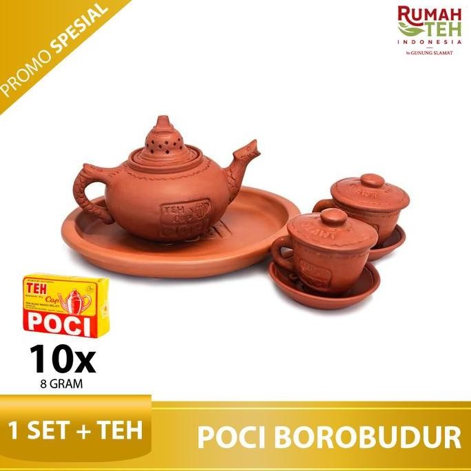 Original Poci Teh Set Tanah Liat Borobudur Set Perangkat Minum Tradisional